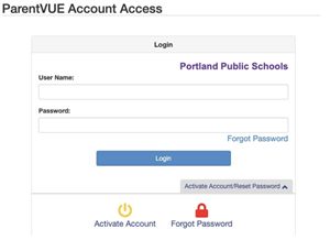 login screen to parentvue account access